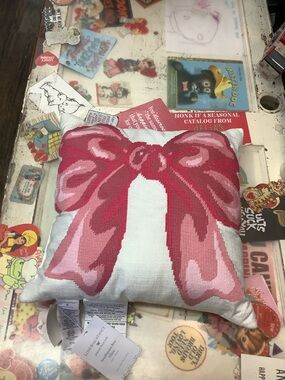 LoveShackFancy Pink Bow Holiday Throw Pillow